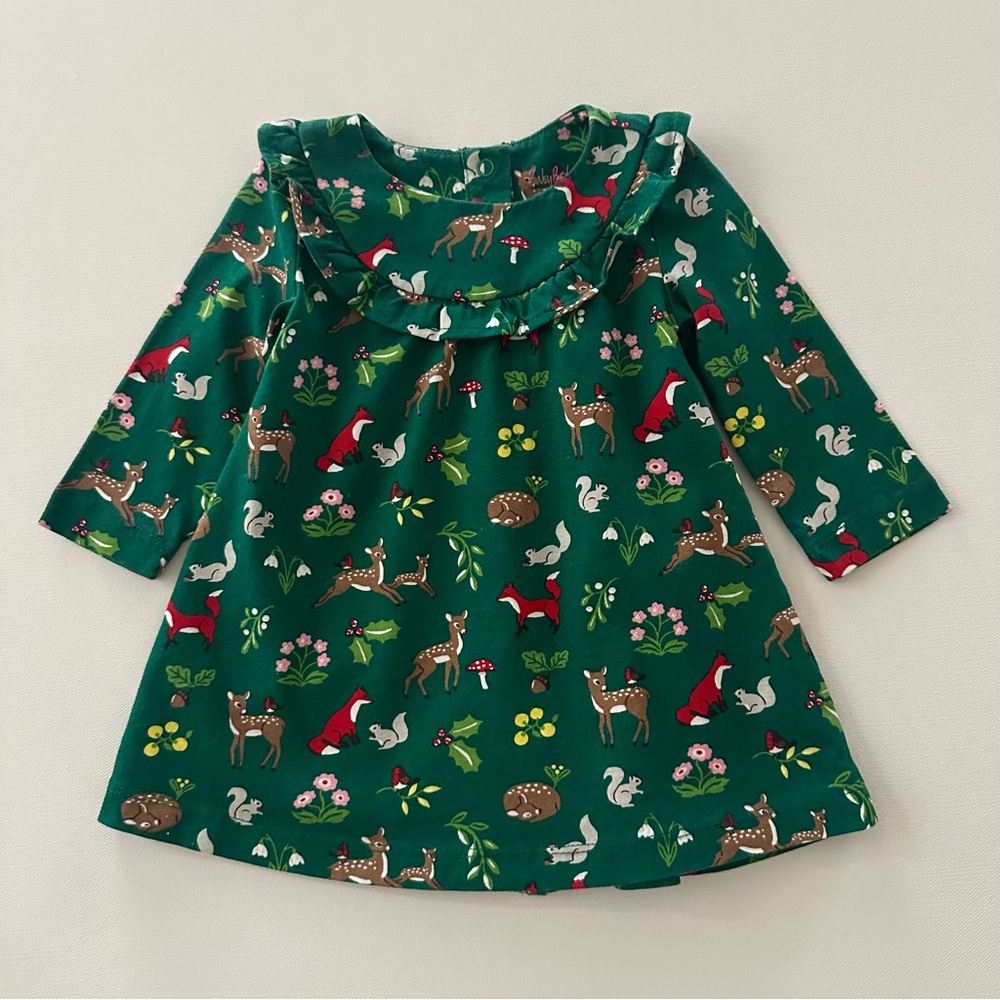 Baby Boden 3-6 Months Baby Girl Woodland Dress Green